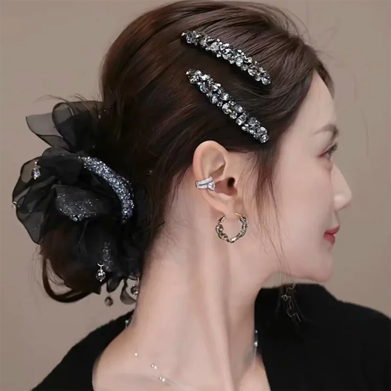 Luxuriöser Strass-Haargummi mit Schleife für Damen und Mädchen, süßer Haarschmuck, elastisches Haarband, Haargummi, Haarring, modisches Haar-Accessoire – Detail 5