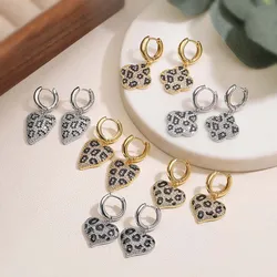 HECHENG, 3 Styles Of Heart-shaped Clover Leopard Print Pattern Inlaid With CZ Stone Women's Pendant Earrings Fashionable Jewelry