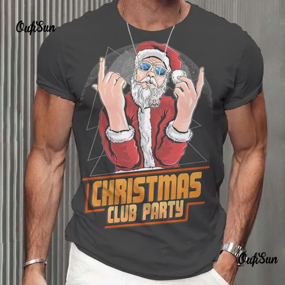 Christmas Men's T-Shirt Funny Santa Claus Print Short Sleeve T-Shirt For Men Casual O-Neck Pullover Tops Oversized Man Clothing