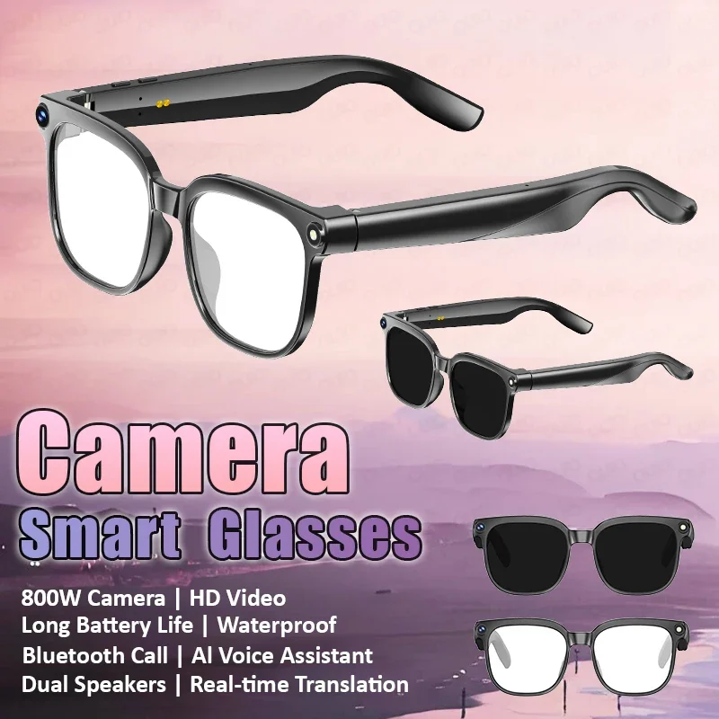 

New 800W Camera Glasses Men Dual Speakers AI Smart Translation Glasses Photo Video Recording Waterproof BT Call Smart Sunglasses