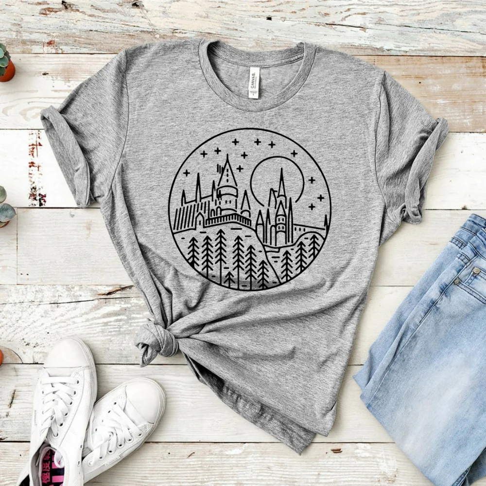 2023 Magic School Castle T-shirt HogWart Is My Home Wizard Shirt HP Movie Inspired Tee Unsex Short Sleeve Tees Cute Fans Tops