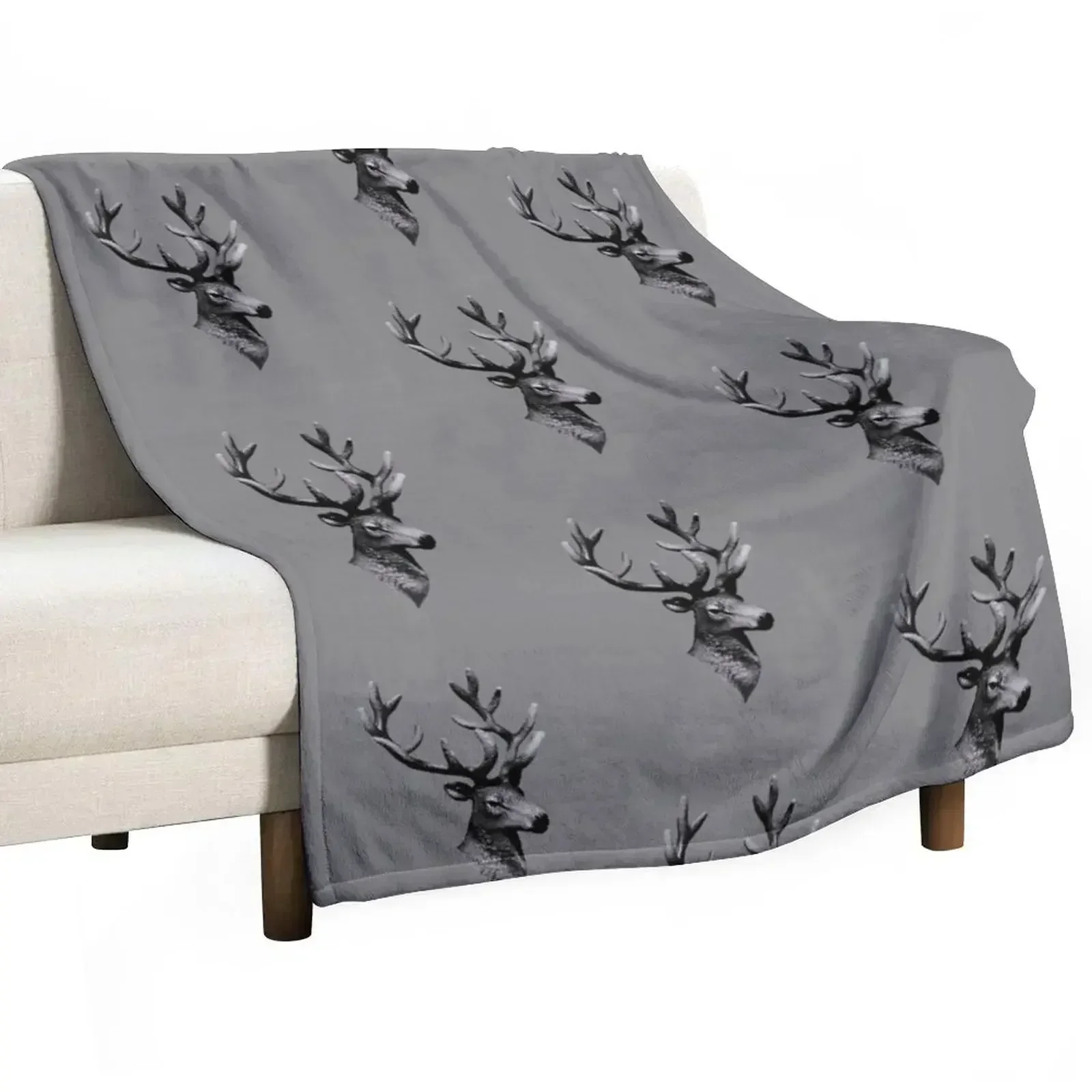 

Grey Stag Head Throw Blanket Softest Hairy Blankets