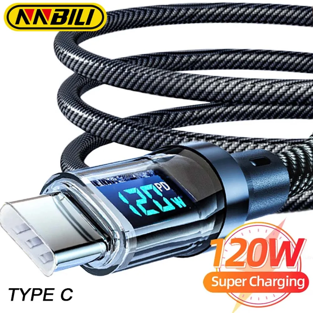 Kable ładujące NNBILI 100W USB C 120W USB A z wyświetlaczem LED, USB C-C, USB A-A-C, nie pasują do Xiaomi iPhone Samsung