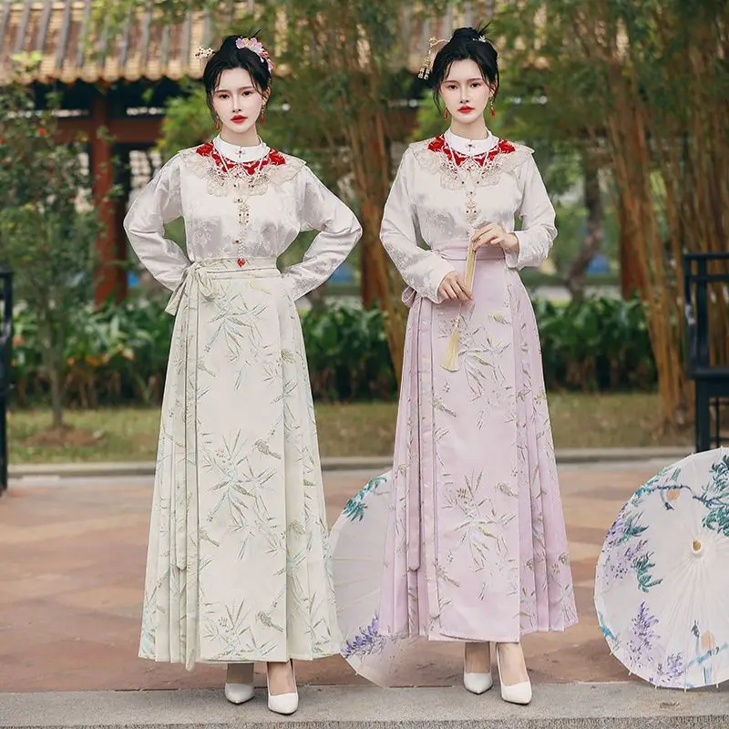 Ensemble de jupe de visage de cheval de fleur de maquillage d'or de tissage, robe de mariée chinoise, Ming Hanfu, automne et hiver, amélioration 03, nouveau