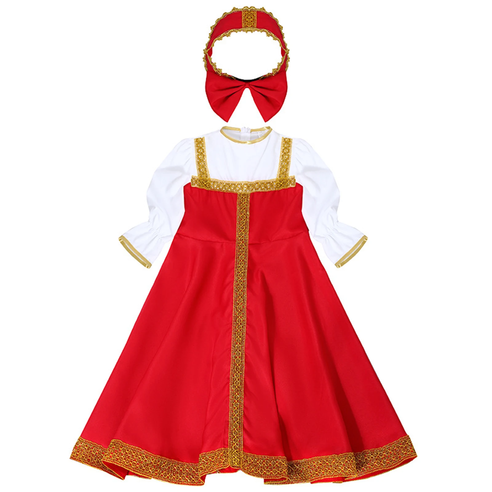 

Russian Dance Girl Costume Children Red Sarafan Folk Fancy Dress Up Party Kids National Traditional Christmas Cosplay Outfit