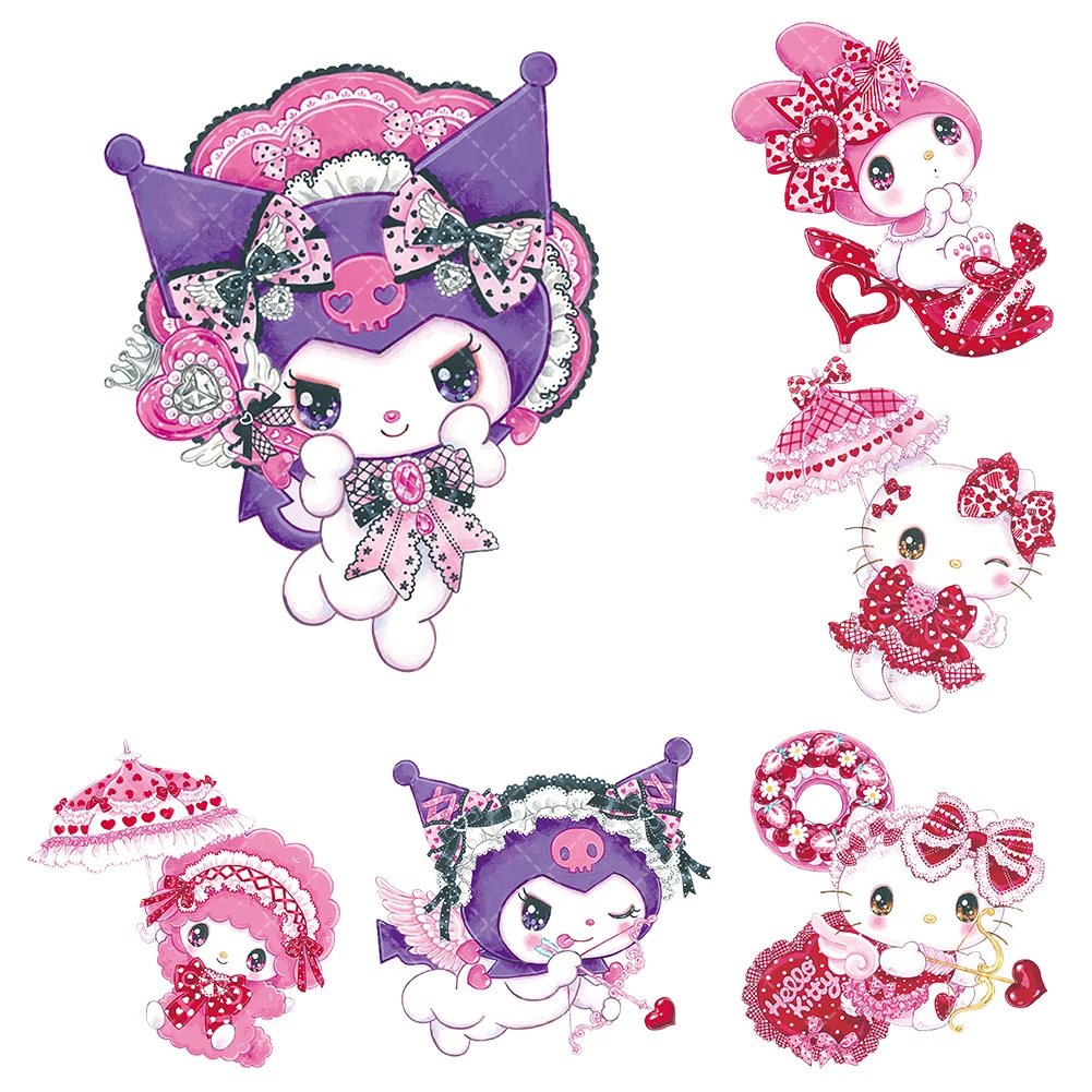 Lolita Hello Kitty  Iron On Heat Transfer Stickers For Clothes DTF Pinted Vinyl Thermal Appliques Washable T-Shirt Decal