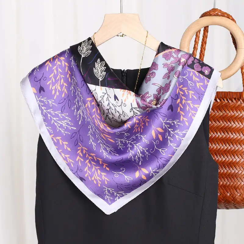 Girl 70*70Cm Square Silk Hair Scarf Women Handkerchief Print Female Head Bandana Small Neck Muffler Hijab Lady Shawls Bufanda