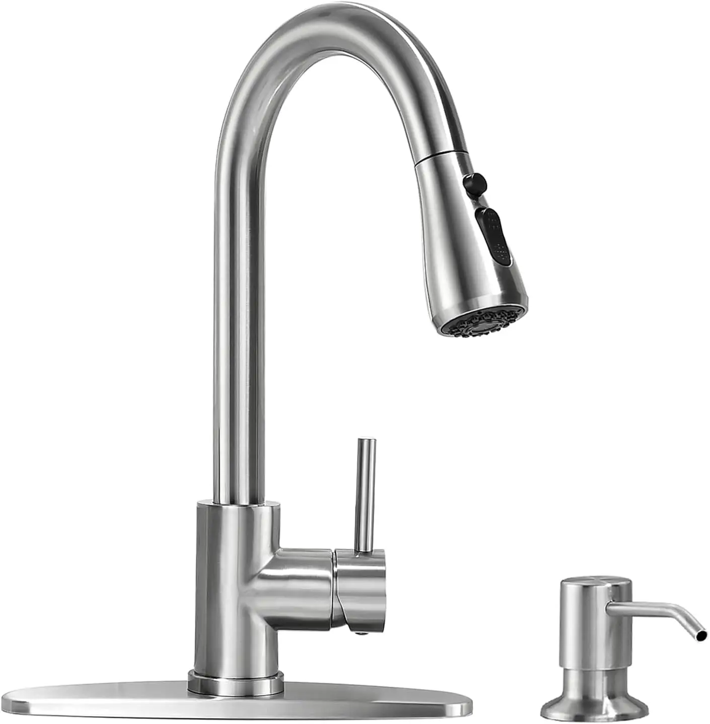 Kitchen Faucet with Soap Dispenser, 3-Mode Kitchen Sink Faucet with Pull Down Sprayer Stainless Steel Single Handle