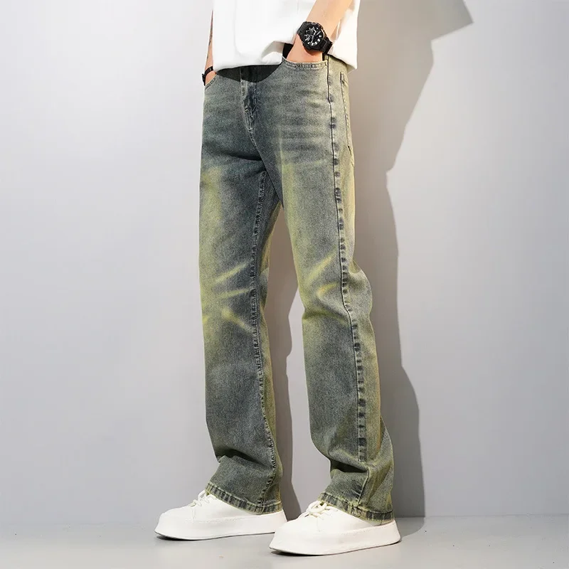 

LIBIELIY Four Seasons New Fashion Men's American Vintage Jeans Pants Loose Straight Elastic Casual Trendy Denim Trousers Male S