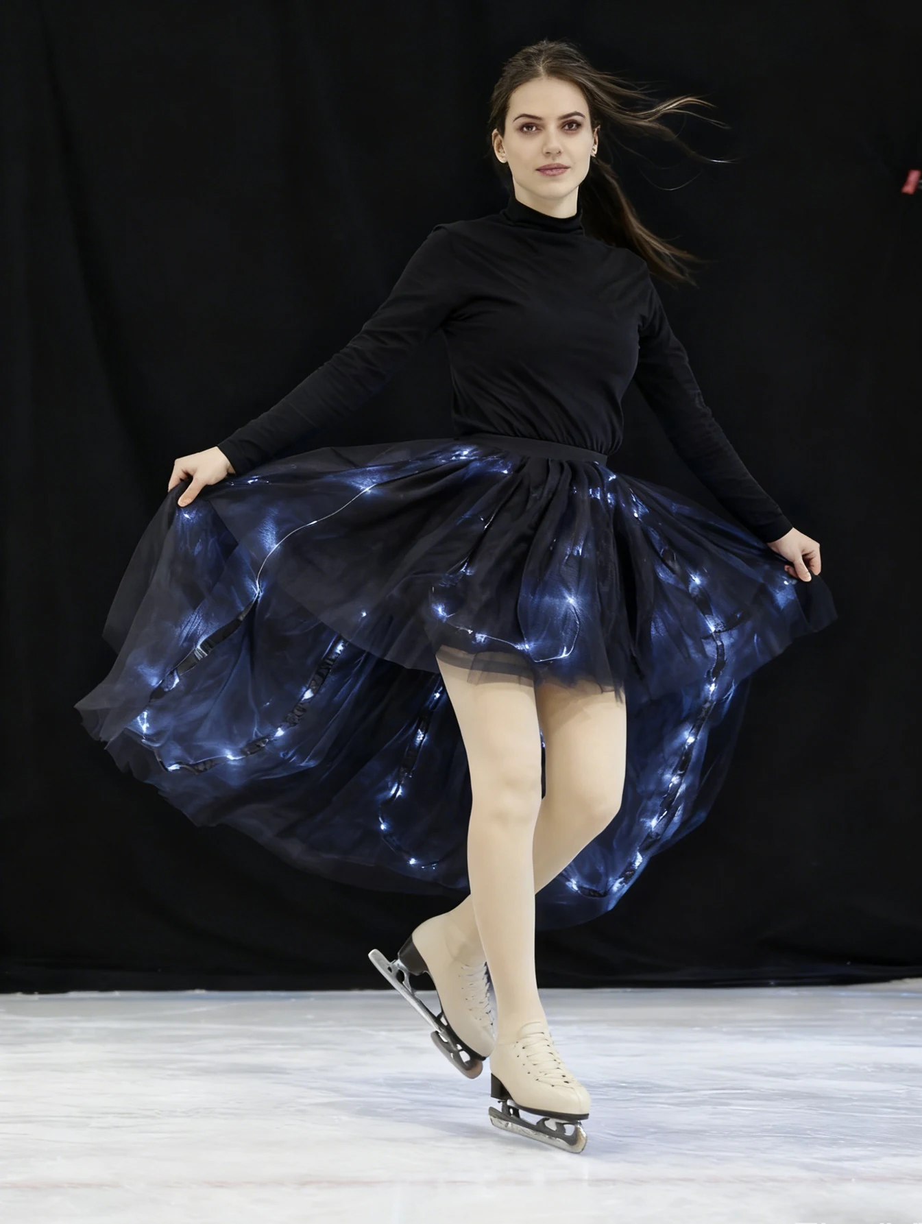 

Черная светящаяся юбка-парусник, струящаяся со светом, качающаяся и сияющая, как вы ходить, самая привлекательная звезда в темноте.