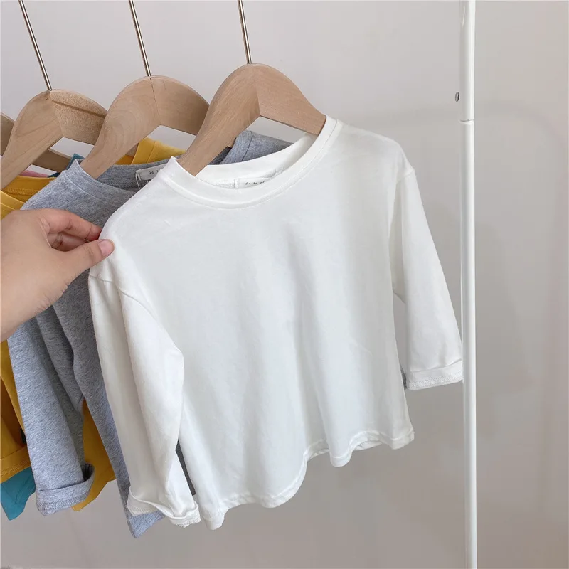 2024 Autumn 2-8 Years Girls Boys Casual Long Sleeve O Neck Cotton T-shirts Kids Basic Tee