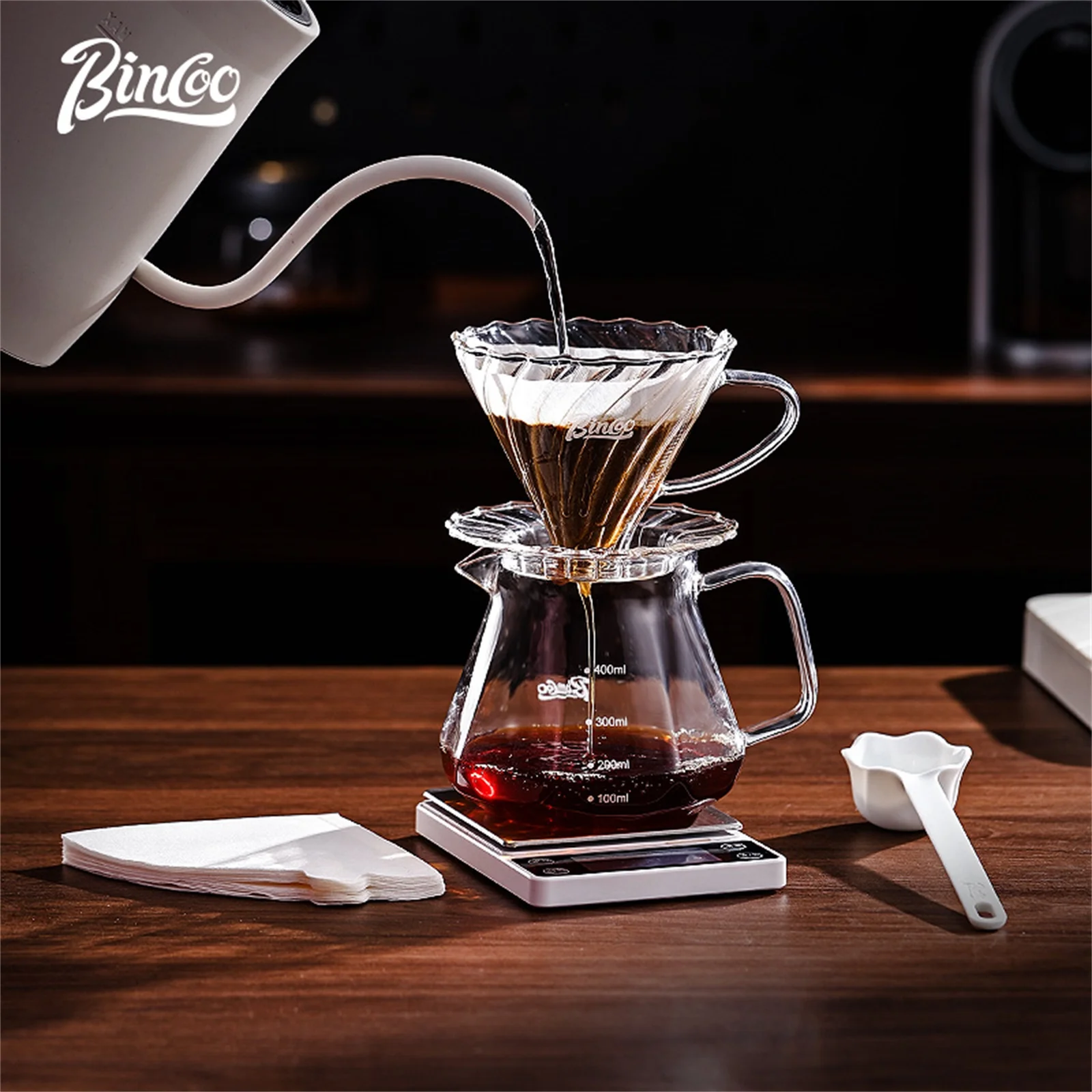 Bincoo 600ml Pour Over Coffee Maker Set Glass Carafe Coffee with Glass Coffee Filter Drip Espresso Maker for Home&Office Barista - Image 5