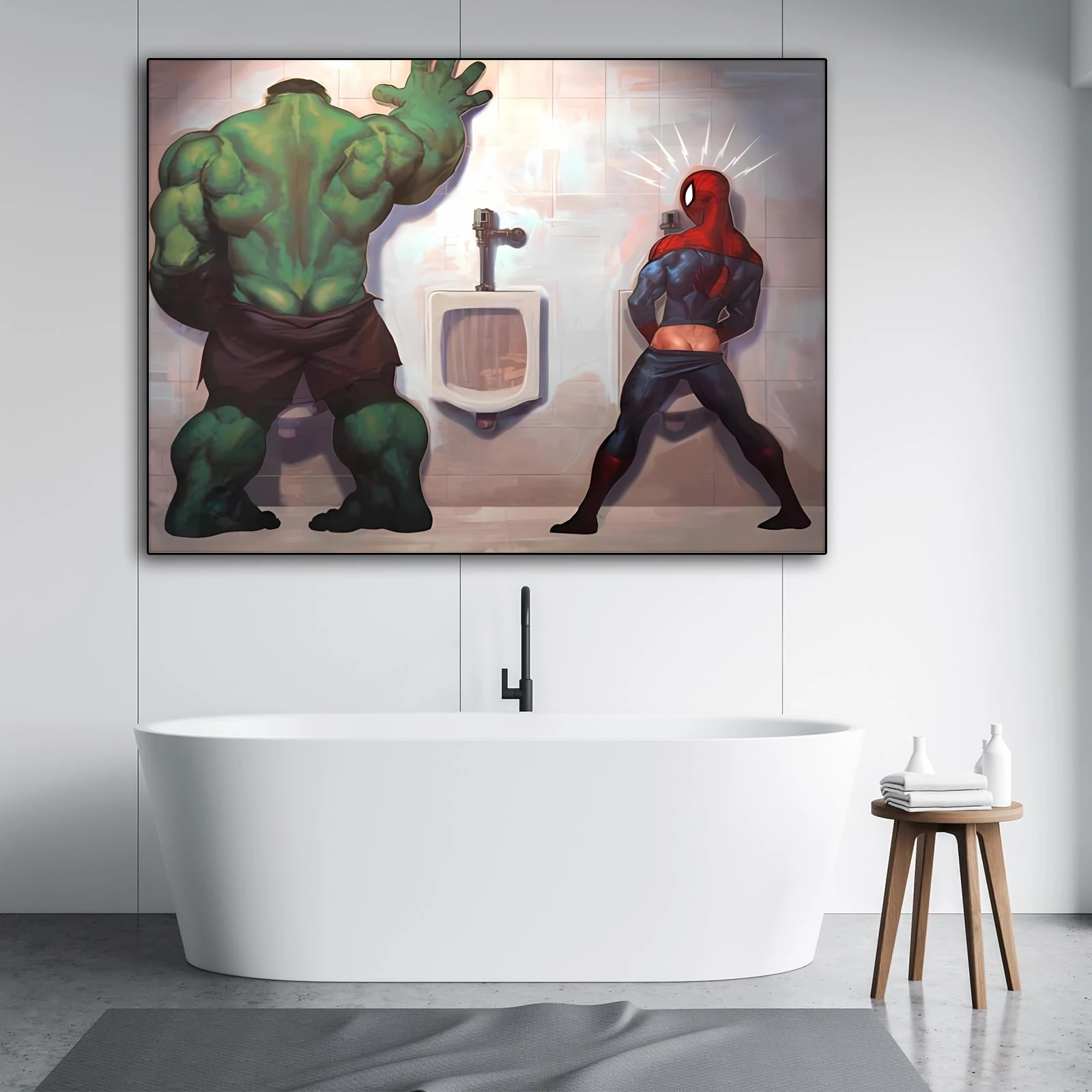 MINISO Superhero Toilet Canvas Painting Bathroom Decor Funny Anime Posters Prints Hulk Wall Art for Home Toilet Wall Art Decor