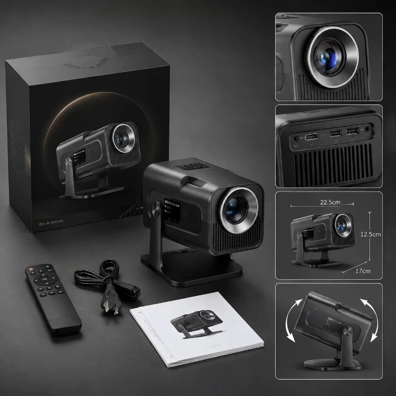 Y320 Mini Portable Android Projector, 4k Ultra Hd Supported, Wifi Bluetooth Wireless Screen Casting, Compact Video Gear For Home