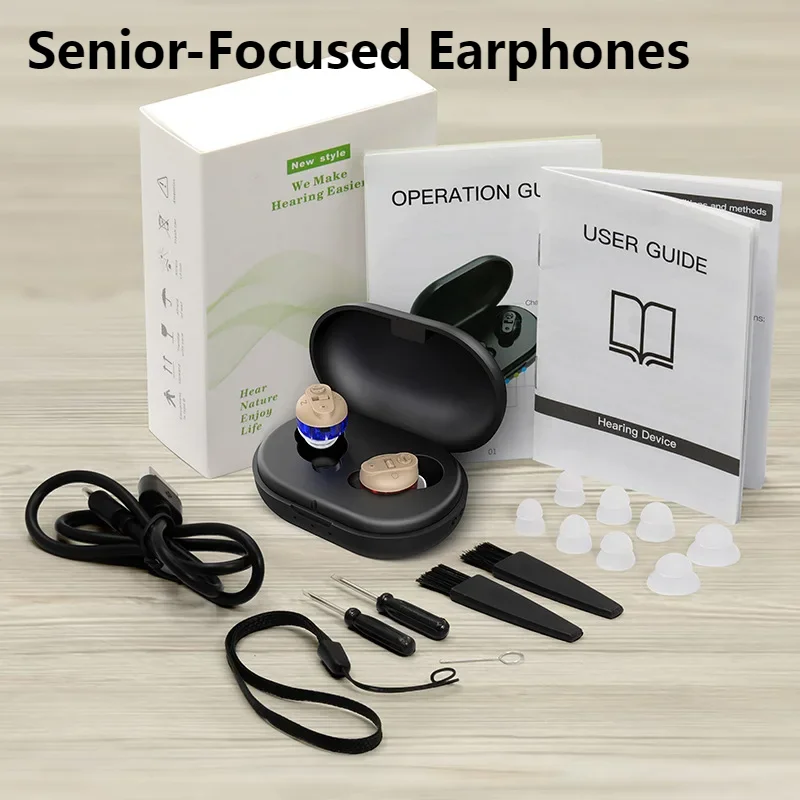 

Volume Boost Comfort Portable Elderly Earphones In-Ear Invisible Magnetic Rechargeable Noise-Canceling Earbuds For Seniors Gift