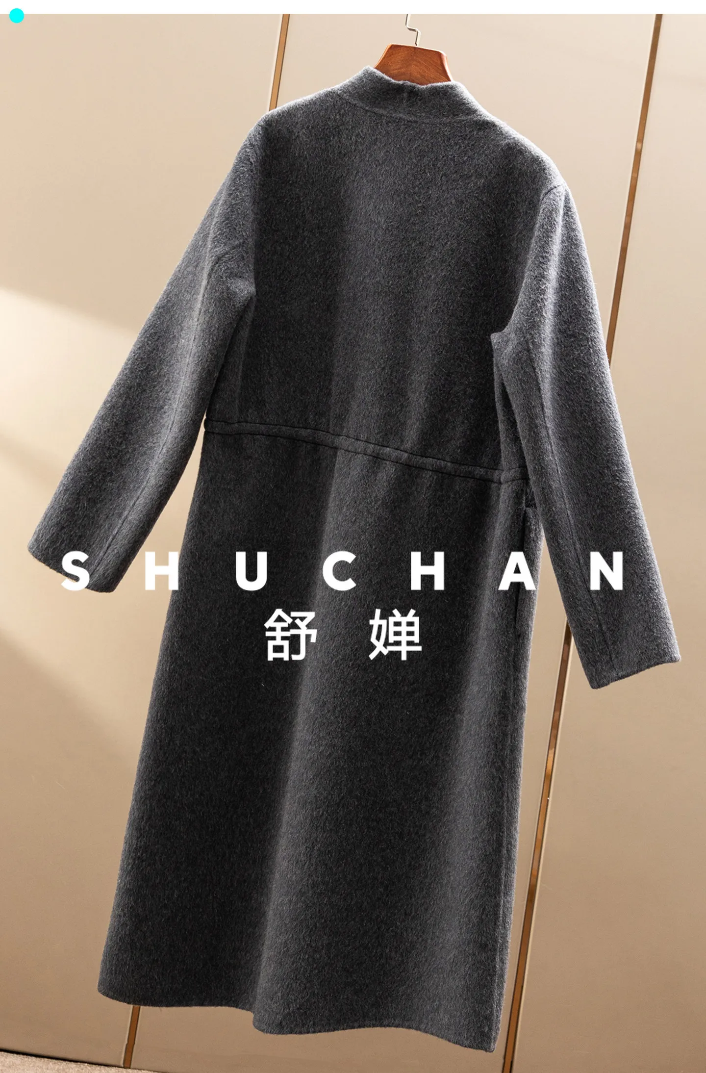 Elegant Coat Atmosphere French Wool and Cashmere Handmade Double-sided Tweed Mid-length Waist Coat Women's 20J9