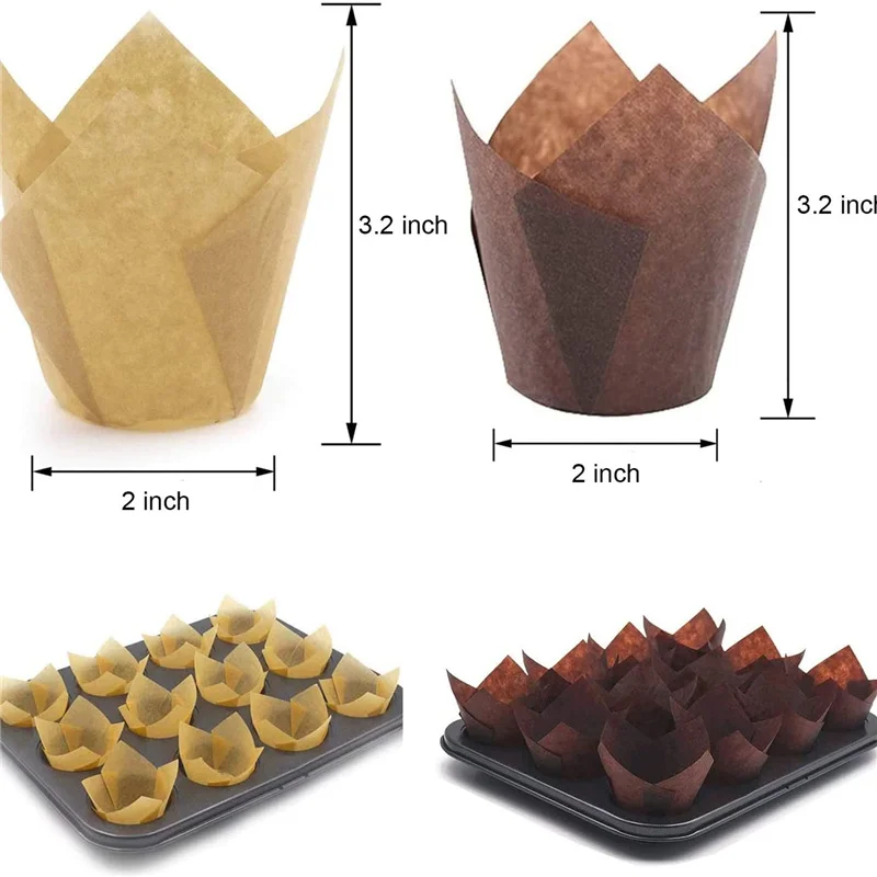 Get Creative with 200Pcs Tulip Cupcake Liners - Brown Baking Cups Perfect for All Occasions