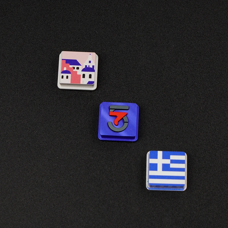 Createkeebs Greece Flag & 75 Letters &Santorini Badge Replacement For Thera75 v2