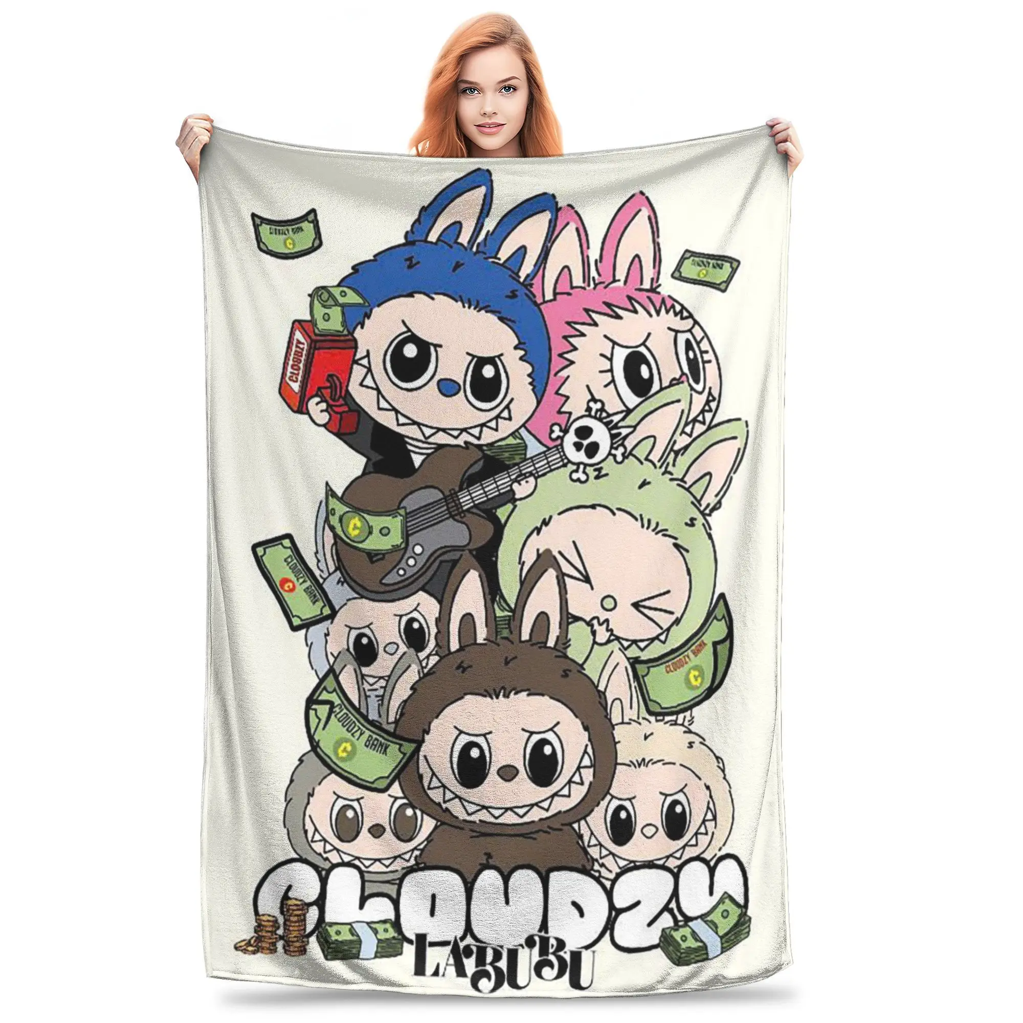 Cute Cartoon Labubu Anime Printed Blanket Picnic Blankets Warm Blanket Soft and Comfortable Blanket Home Travel Birthday Gifts