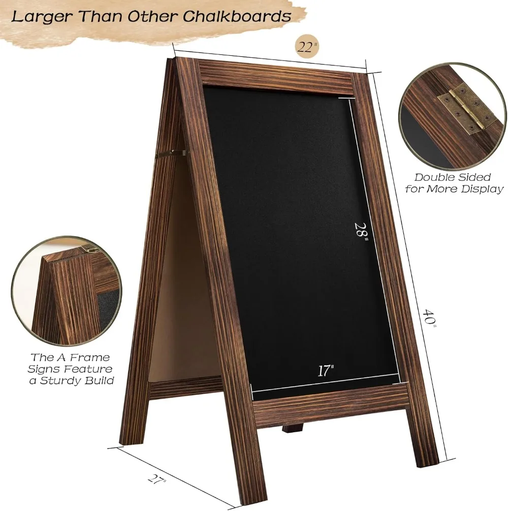 40x20 Inch Double Sided A-Frame Chalkboard Sign, Foldable for Outdoor Business and Events