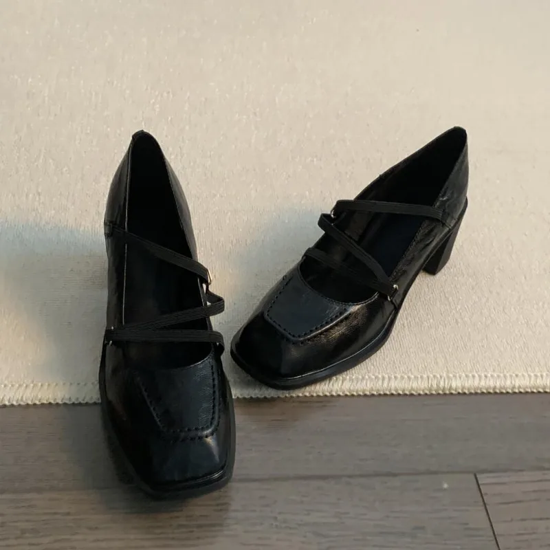 Zapatos Mary Jane de Tacón Cuadrado Negro para Mujer, Premium, con Correa Elástica, Modelo 2026, para Trabajo, Fiesta, Vestir, Zapatillas Mujer
