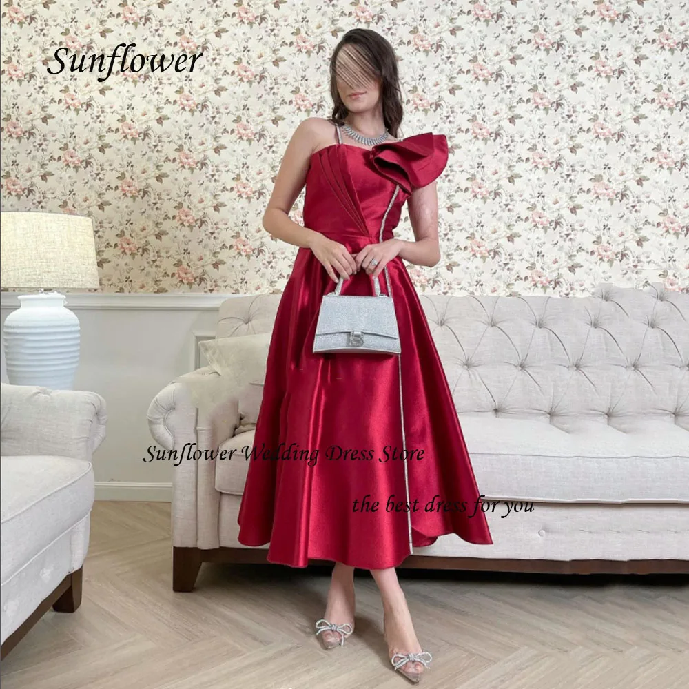 

Sunflower One-Shoulder Evening Dress 2023 Slim Backless Satin Pleat A-LINE Prom dress Ankle-Length Party Dress