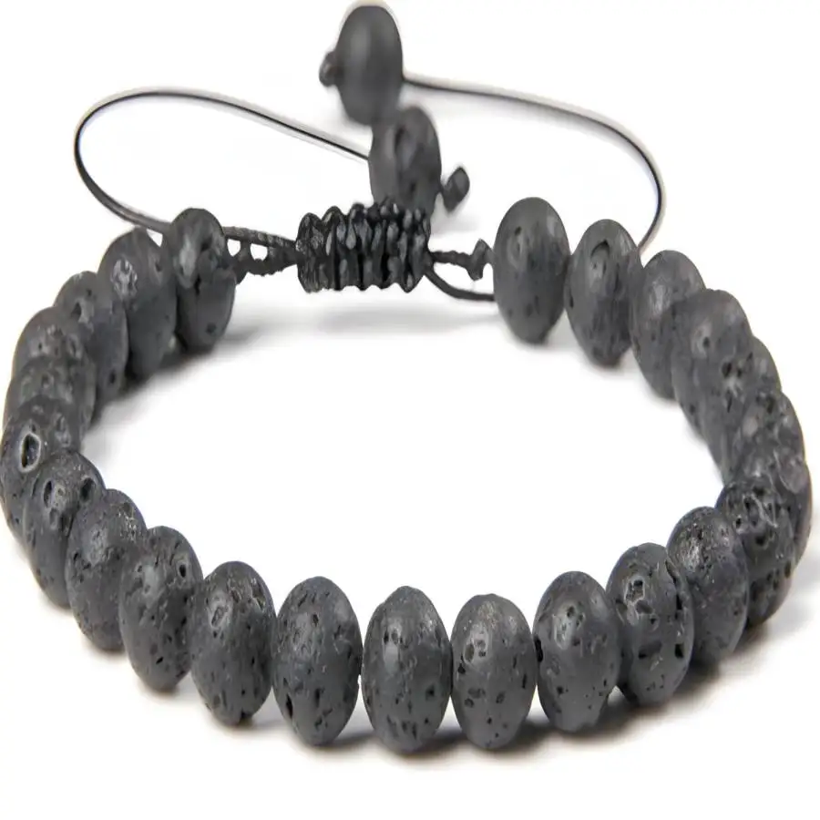 

Natural Lava Rock Beaded Bracelet Adjustable Black Cord Minimalist Grounding Energy Jewelry for Men Women