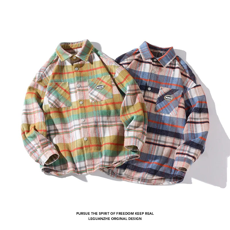 2024 Spring and Autumn New Fashion Trend Plaid Long-Sleeved Shirt Men's Casual Relaxed Comfortable Breathable Large-Size Shirt