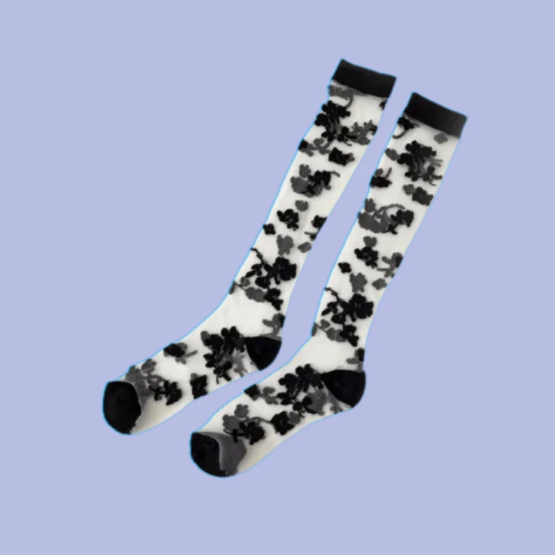 Bas à fleurs rétro pour femmes, nouvelle mode, chaussettes empilées, confortables, décontractées, dentelle, verre, injCalf, 3/6 paires