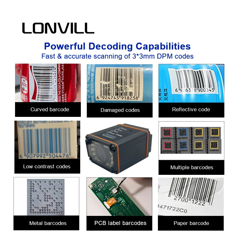 Barcode Scanners industriais, 2D Code Reader, fixo Mount Bar Code Scanner, Megapixels de alta densidade, IP65