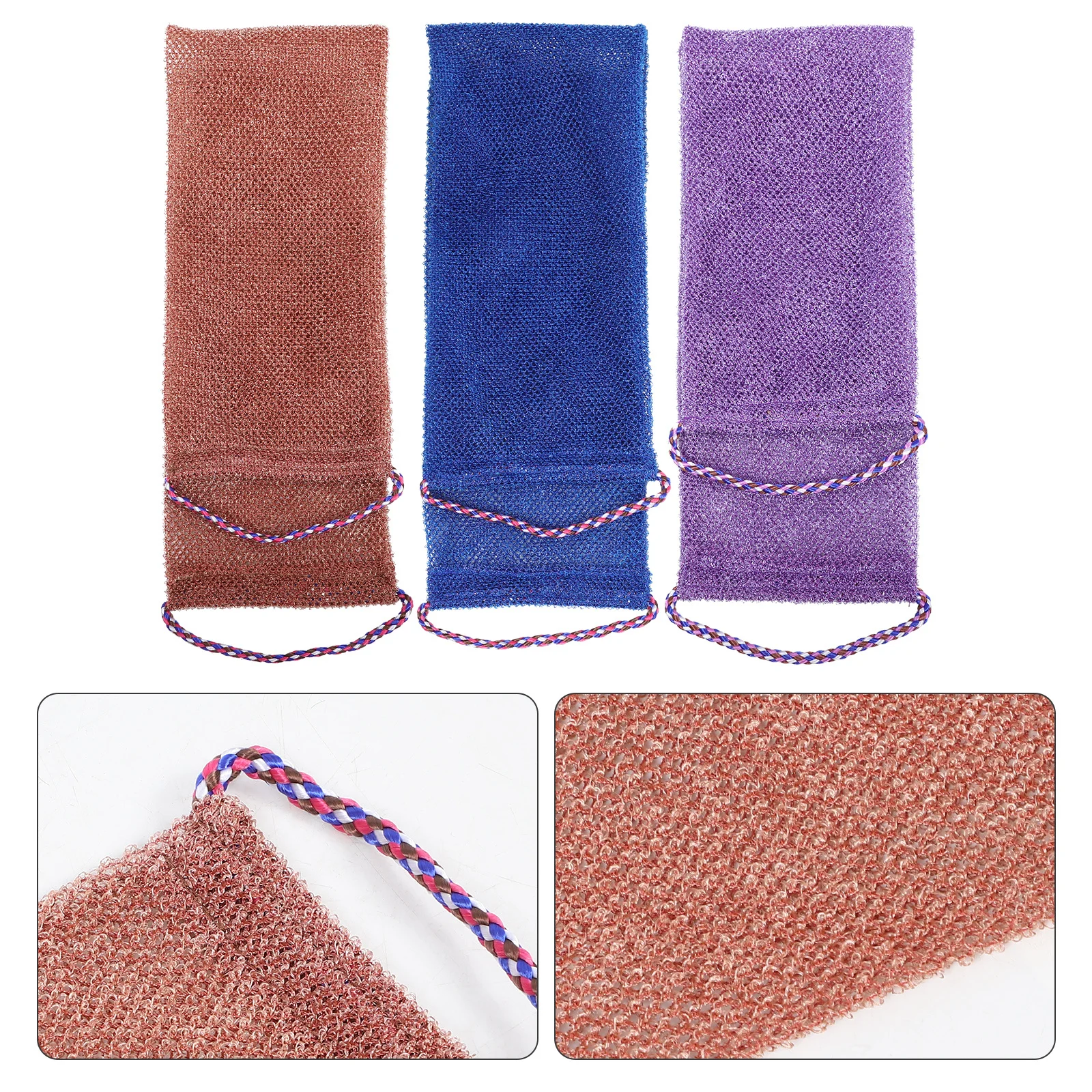 

3pcs Bath Towel Set Exfoliating Scrub Cloth For Shower Cleansing Lightweight Mesh Sponge Minimal Soap Usage Portable