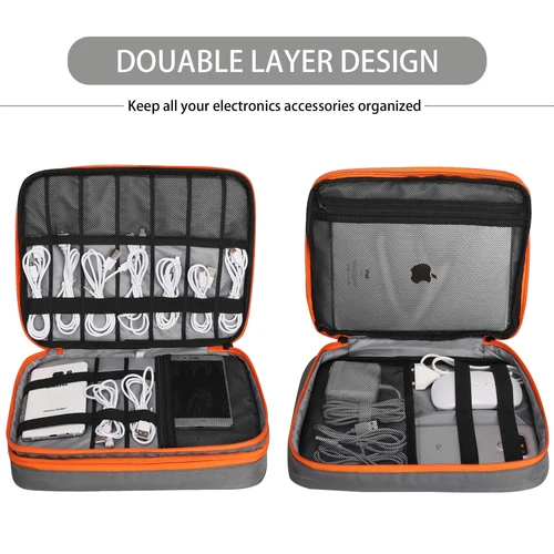 Imagen 2 del producto Bolsa organizadora de accesorios electrónicos de viaje de gran capacidad, estuche de transporte para dispositivos de viaje, apto para iPad,iPhone,Cables, doble capa