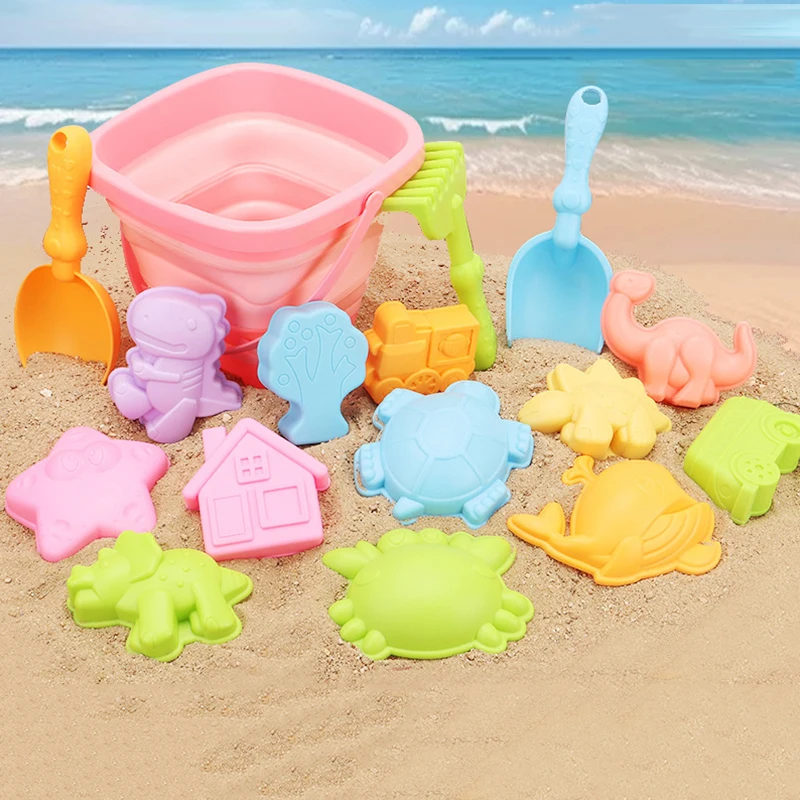 12/16 PCS Beach Sand Play Water Set Folding Bucket Summer Toys for Children Kids Outdoor Game Sandbox Accessories