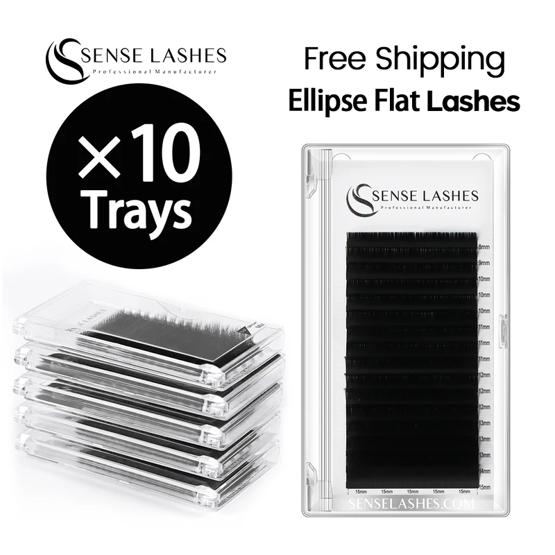 

SENSE LASHES Ellipse Flat Eyelash Split Tips Faux Mink Matte Black Soft Natural Eyelash Extensions Individual Lashes