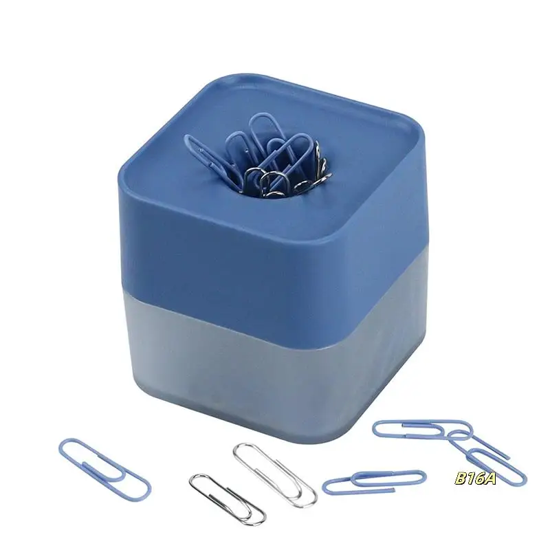 New Two-Color Paper Clips In Elegant Magnetic Frosted Square Clip Holder, 28Mm, 130 Clips Per Box Easy Install (Sky Blue)