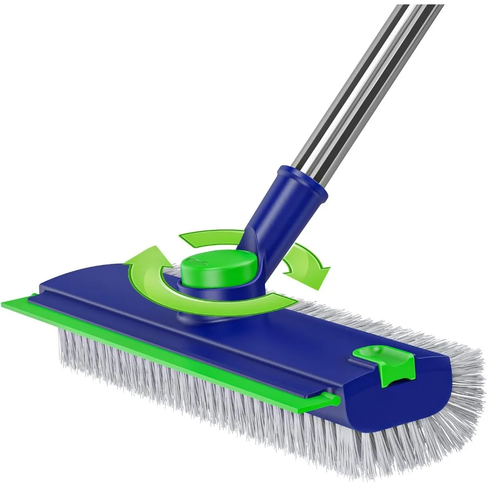 

3-in-1 Heavy Duty Floor Scrub Brush with Long Handle Squeegee for Tile Bathroom Deck Kitchen Patio Blue