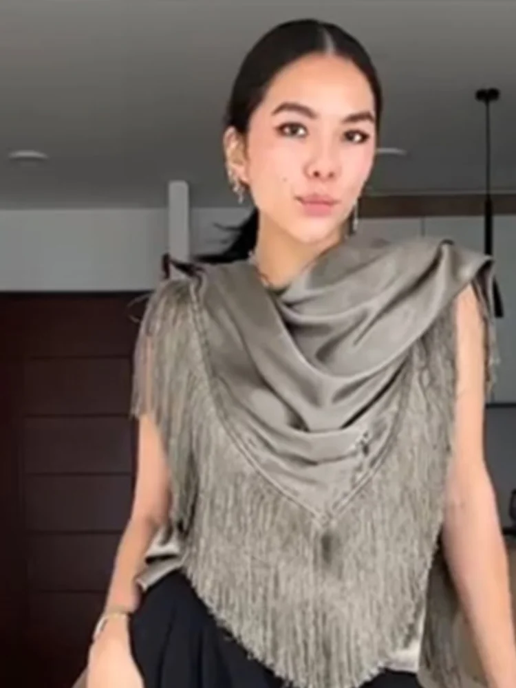 Nieregularne topy bez rękawów Modne kamizelki z frędzlami Patchwork Golf Bez rękawów Streetwear Wczesna jesień Wypoczynek Seksowne peleryny Poncho