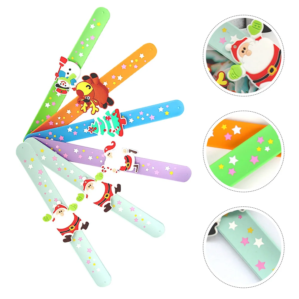 

6pcs Christmas Silicone Bracelets Festive Party Favors Kids Adults Flexible Elastic Wristbands Gift Goodie Bags