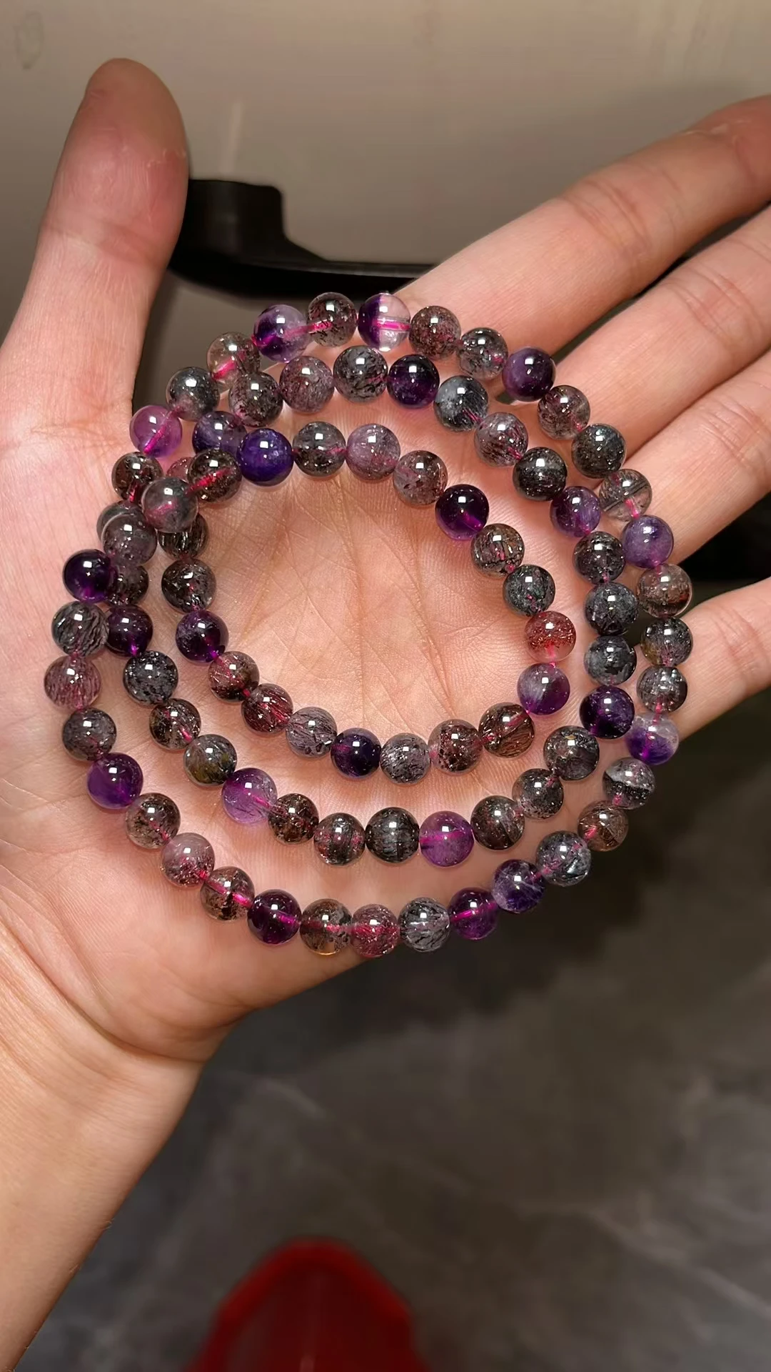 Natural Colorful Super Seven 7 Lepidocrocite Quartz Bracelet 6.8mm Clear Round Beads 14.3mm Women Men AAAAAAA