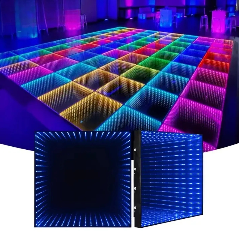 Latest Disco Stage Lighting Tempered Glass 3D Portable Interactive Mirror Dance Floor for Runway Wedding Disco Party