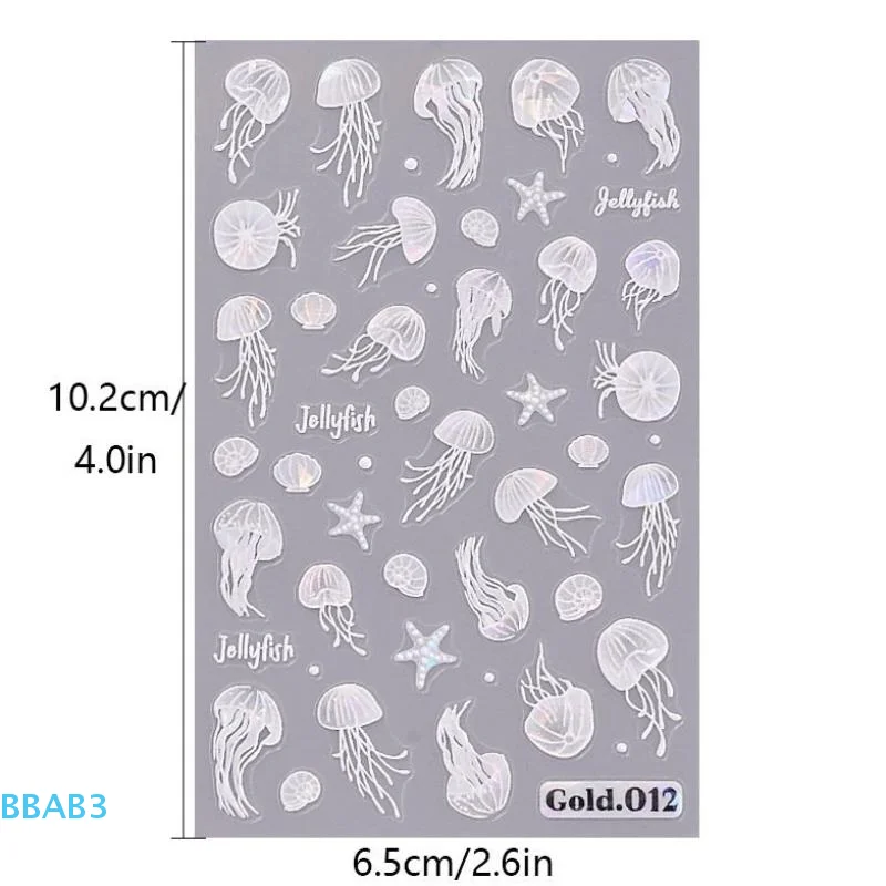 【B】pegatinas de uñas de playa de verano de medusas, concha colorida, estrella de mar, Concha, pescado, deslizadores adhesivos, calcomanías en relieve, decoración de láminas para manicura