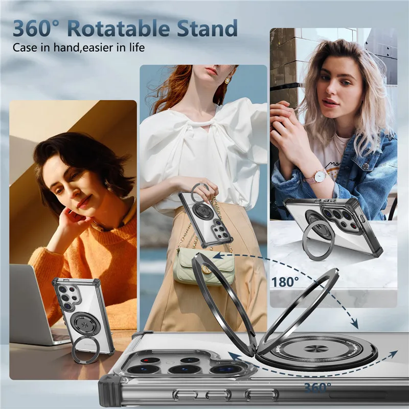 Rotierende Magnetische Halterung Hülle Für Samsung Galaxy S26 Ultra S26 Plus S26 Ringständer Transparent Für Magsafe Cover – Detail 5