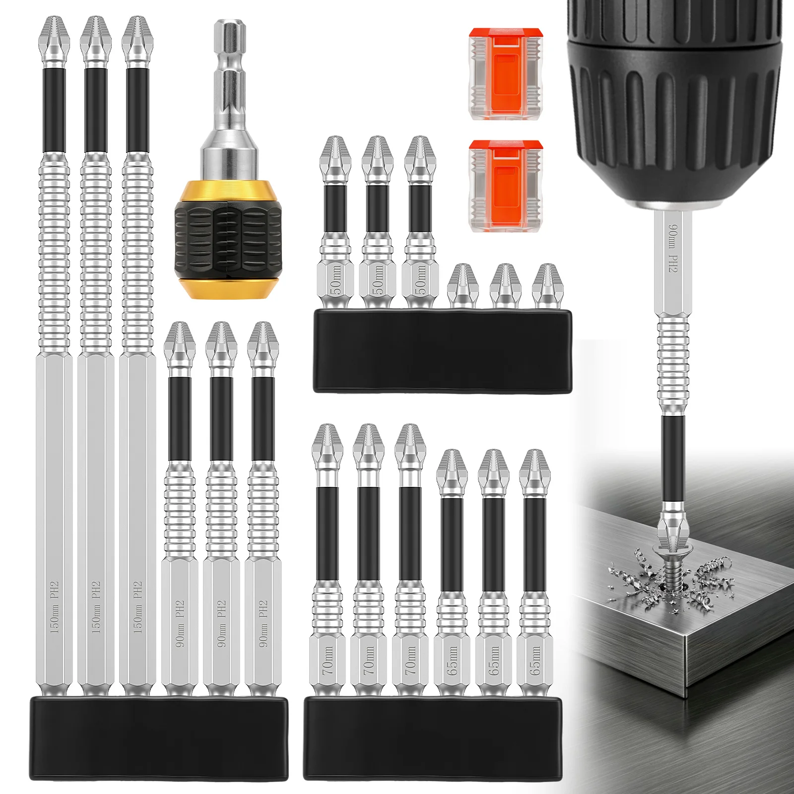 High Magnetic Screwdriver Drill Bit Set with 3pcs Bit Holder 6 Length Magnetic Screwdriver Bits with 2 Clear Magnetizer for DIY