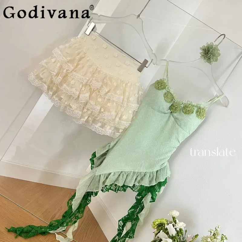 

CyWomen's Summer Pure Sexy Suit Slim Irregular Green Top High Waist A-line Mini Skirt Two-piece Set Fashion Female Clothes