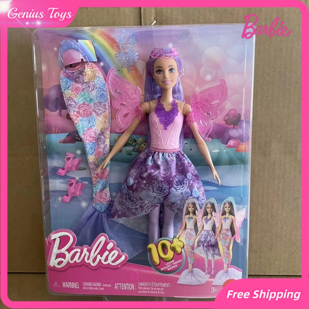Barbie Doll Mermaid Toy for Girls Pink Fantasy Ocean Princess Movable Joints Shell Hair Accessories Fish Tail Dress up Playset