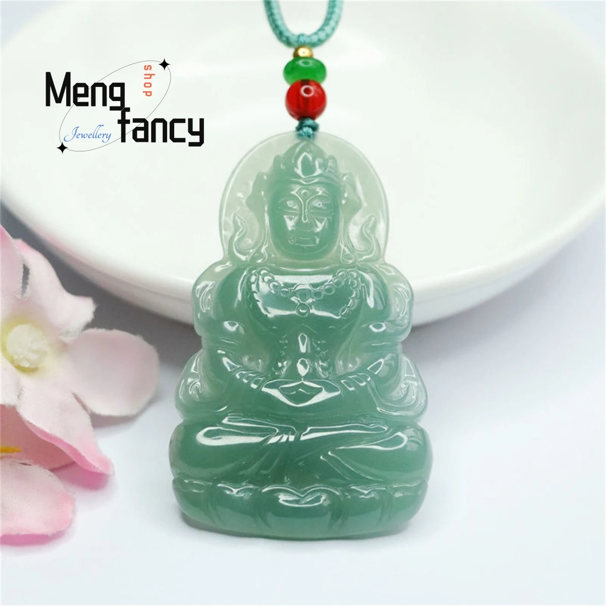 Natural Jadeite Ice Blue Water Tara Guanyin Pendant Simple Generous Personality Versatile Retro Charm Fashion Men Women Jewelry