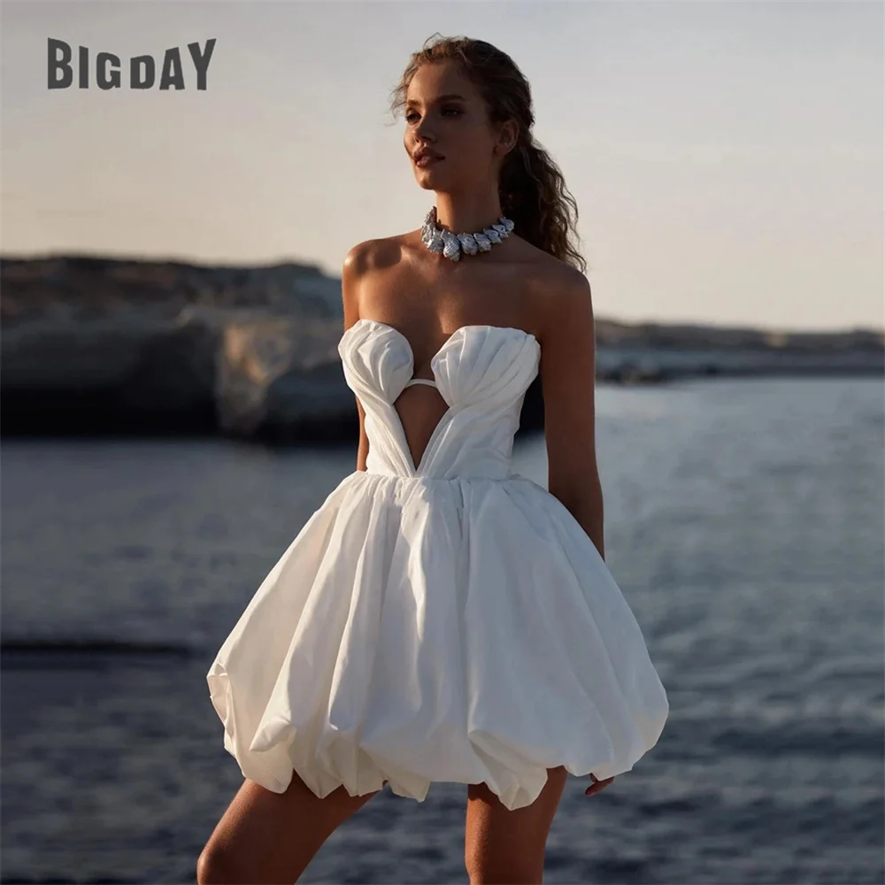 Elegant Short Wedding Dress Women 2024 Sweetheart Open Back A-Line Pleat Lace-up Puff Bridal Gown Above-Knee Vestidos De Noiva