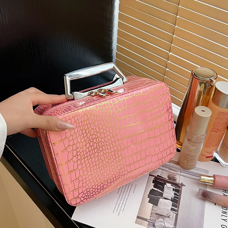 Ladies Portable Cosmetic Bag Large-capacity Glossy Travel Washing Bag for Women's Leather Makeup Storage Bag Toilet Storage Case