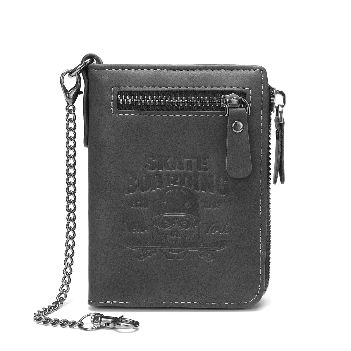 กระเป๋าสตางค์แบบสั้นซิปลายหัวกะโหลก CARRKEN รุ่นใหม่สไตล์ยุโรปและอเมริกาสำหรับผู้ชาย ลด 20% ใส่บัตรได้หลายใบ