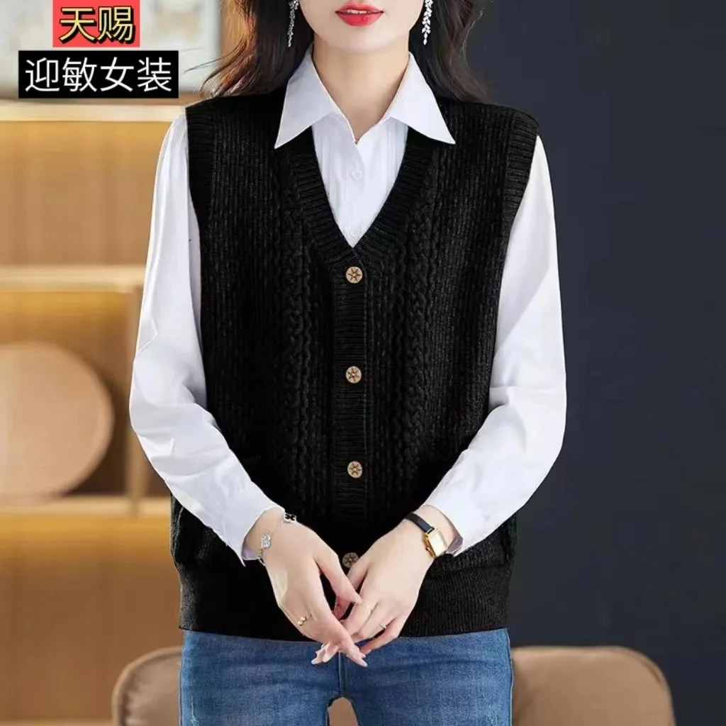 Spring Autumn Sleeveless Loose Women\'s Cardigan Sweater Vest Korean Version Solid Color Ladies Short Knitting Waistcoat Jacket